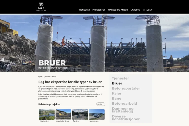 Skjermdump av nettsiden B45.no