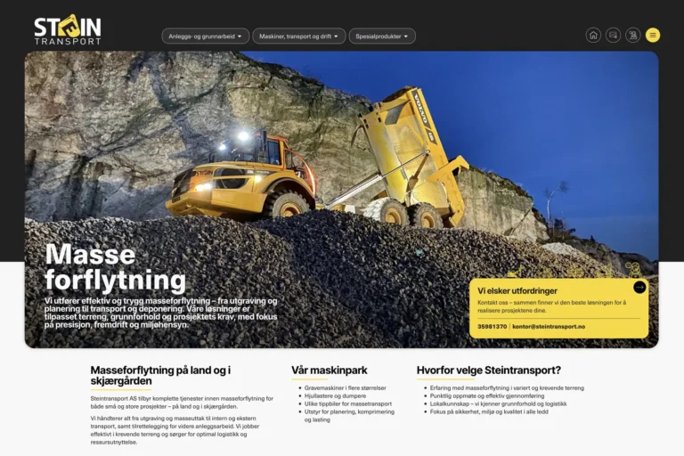 Skjermdump av nettsiden Steintransport.no